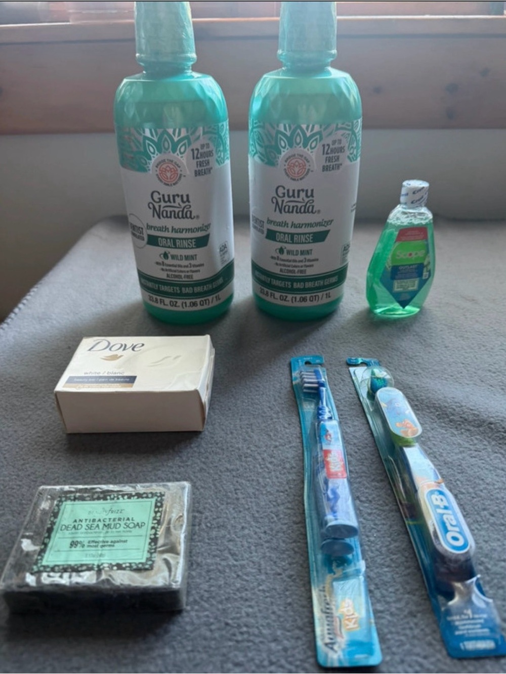 Guru Nanda Oral Rinse Scope Dove Soap Aquafresh Oral-B Toothbrush Bundle New